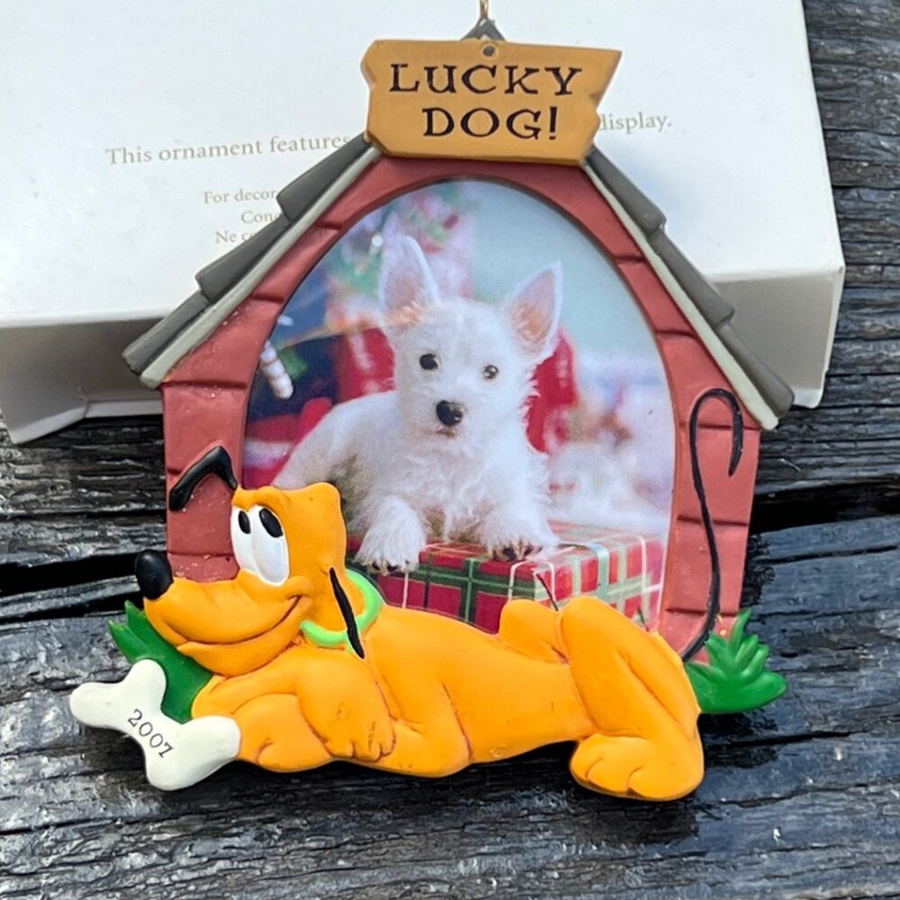 Hallmark Keepsake Lucky Dog Pluto Disney Christmas Photo Holder Ornament 2007